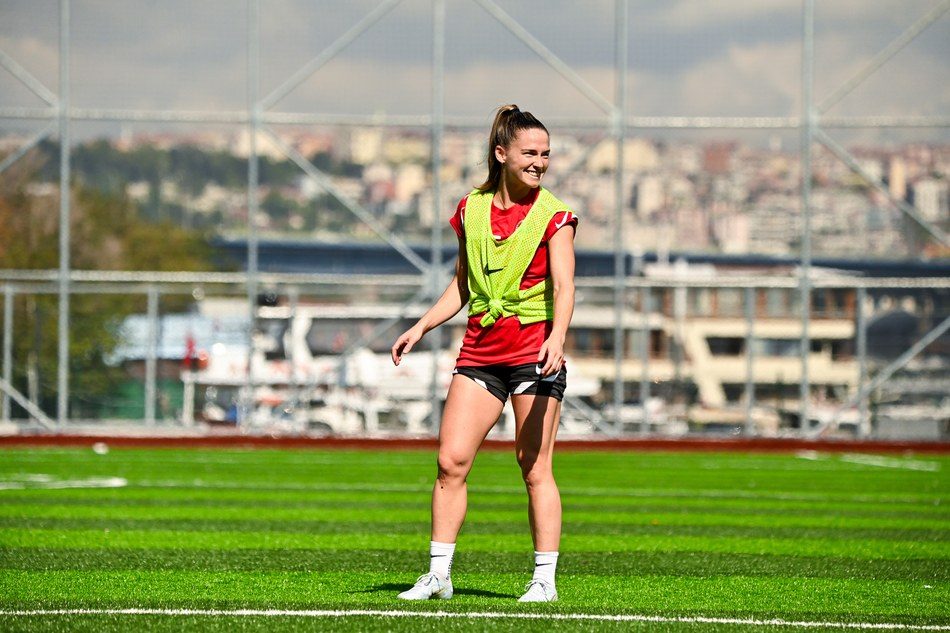 Hanna Barker training on the field